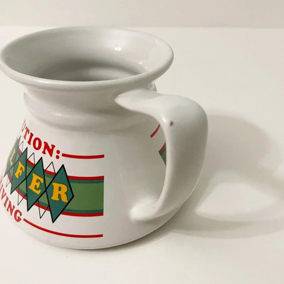 Vintage No Spill  Non Slip Wide Bottom Coffee Mug Caution Golfer Driving - Picture 15 of 16